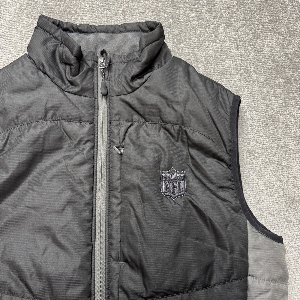 NFL Embroidered Football Puffer Vest Black Gray Women's Large